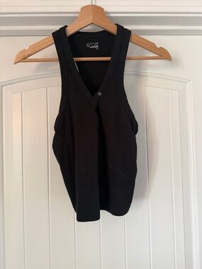 Black Ribbed V-Neck Snap-Front Tank Top